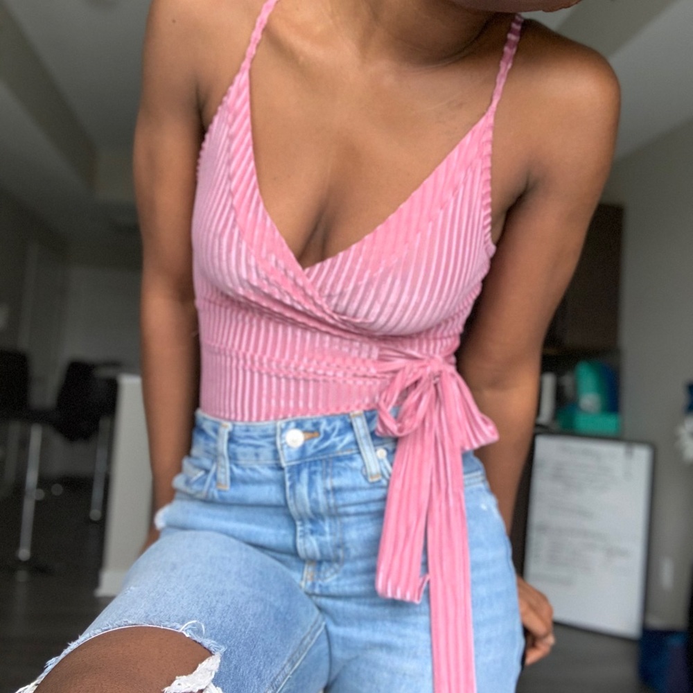 Pink Forever21 Bow Bodysuit